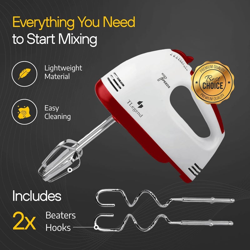 TechnoLegend Hand Mixer Electric Handheld – 7 Speed Ultra Power Electric Mixer Handheld (White) - Image 2